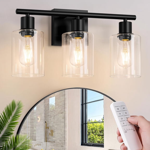 3-Light Black Wireless Rechargeable Wall Sconce Vanity Light Fixture with Remote and Bulbs
