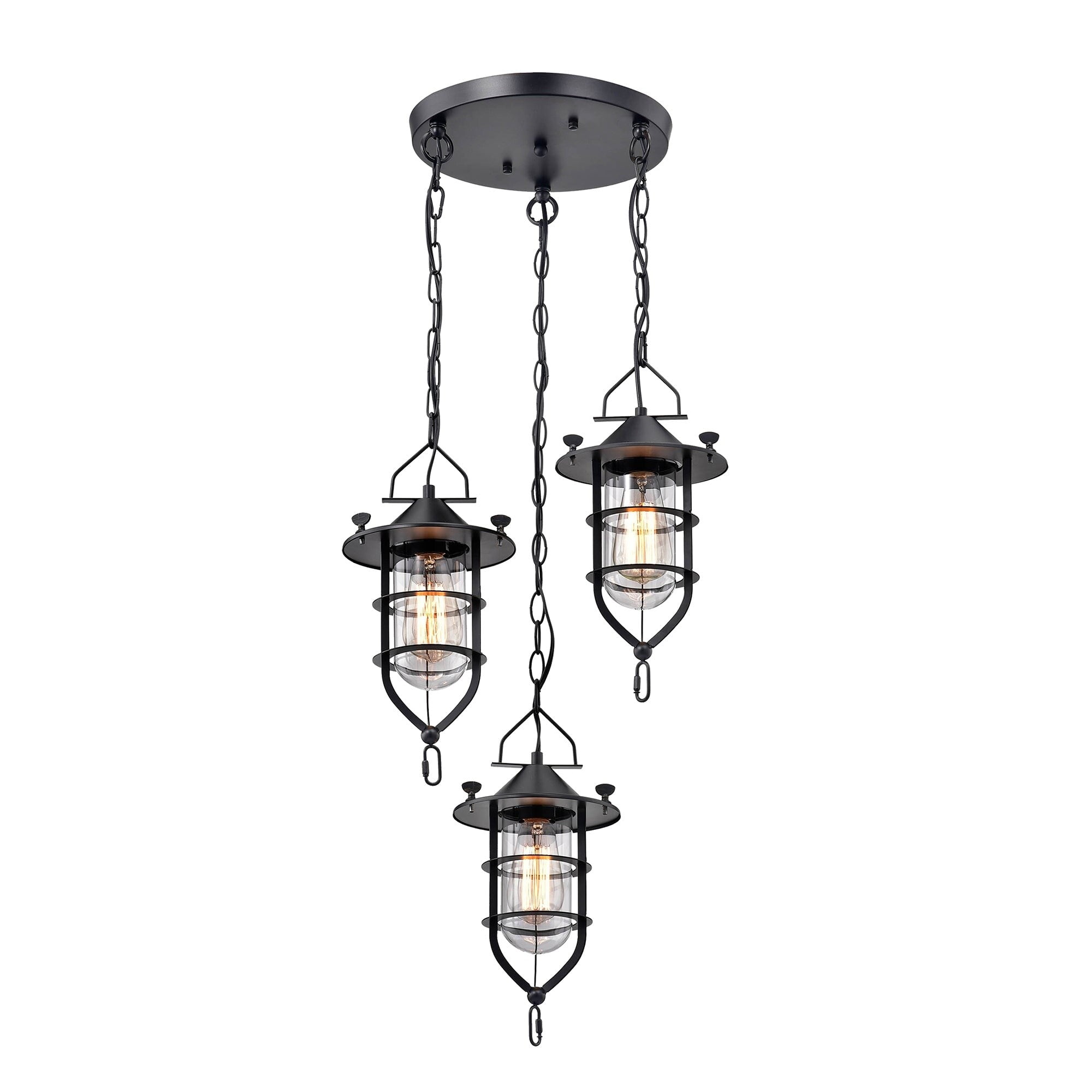 Modern Black and Brown 3-Light Chandelier with Glass Shades