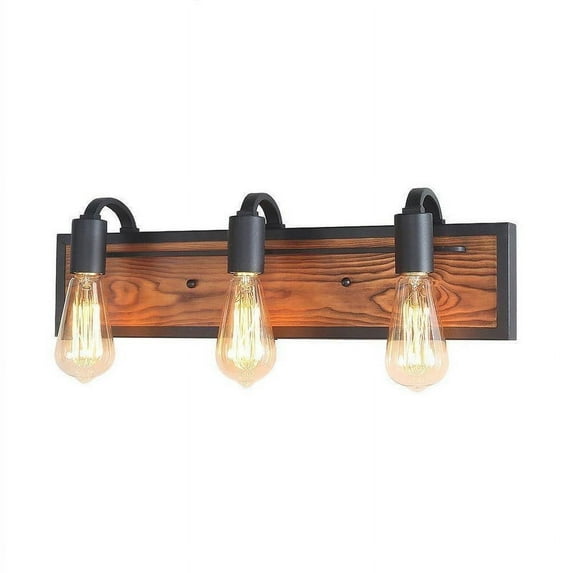 LNC 3-Light Black and Brown Wood Farmhouse Bathroom Vanity Light,21.3"L x 4.3"D x 5.9"H