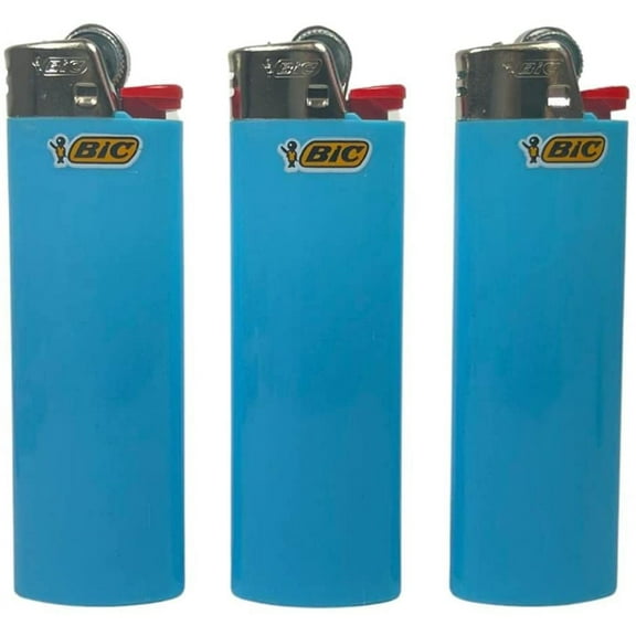 3 Light Blue Bic Lighters Standard Size (Sky Blue, Baby Blue)