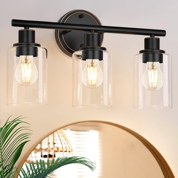 3-Light Bronze Bathroom Light Fixture with Clear Glass Shade