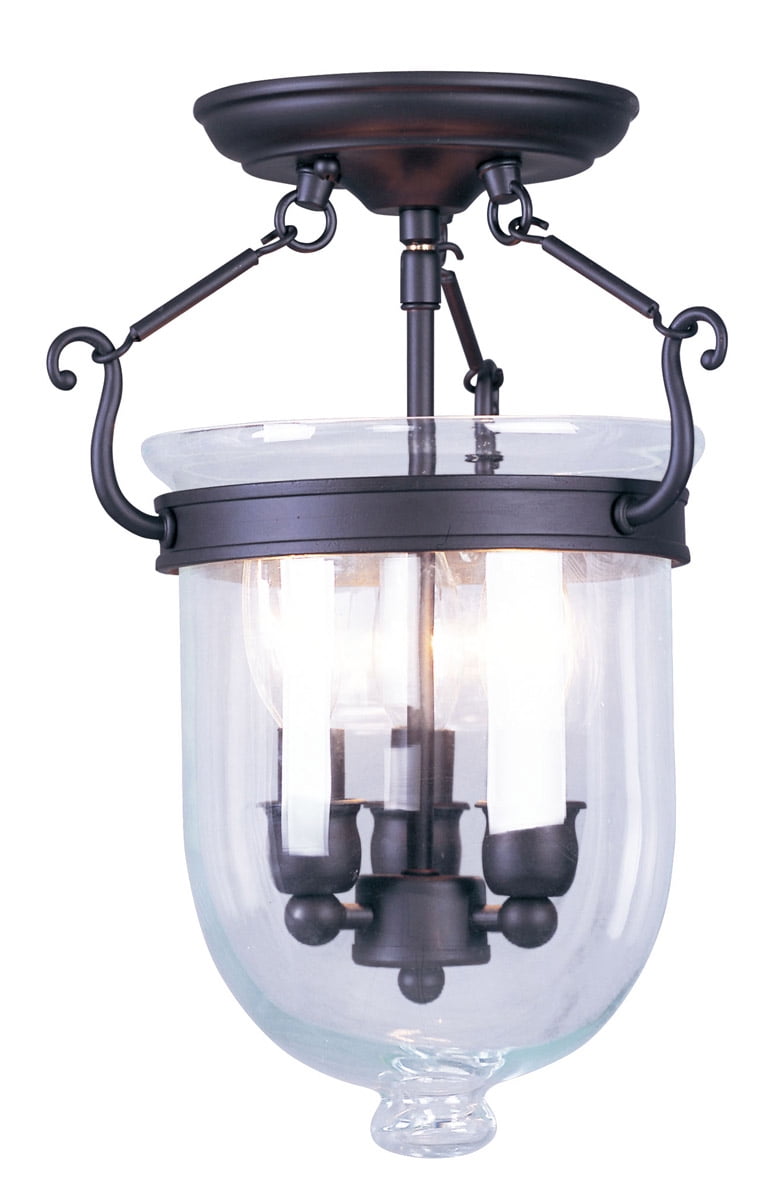 3 Light Bronze Ceiling Light fixture with Clear Glass Shade