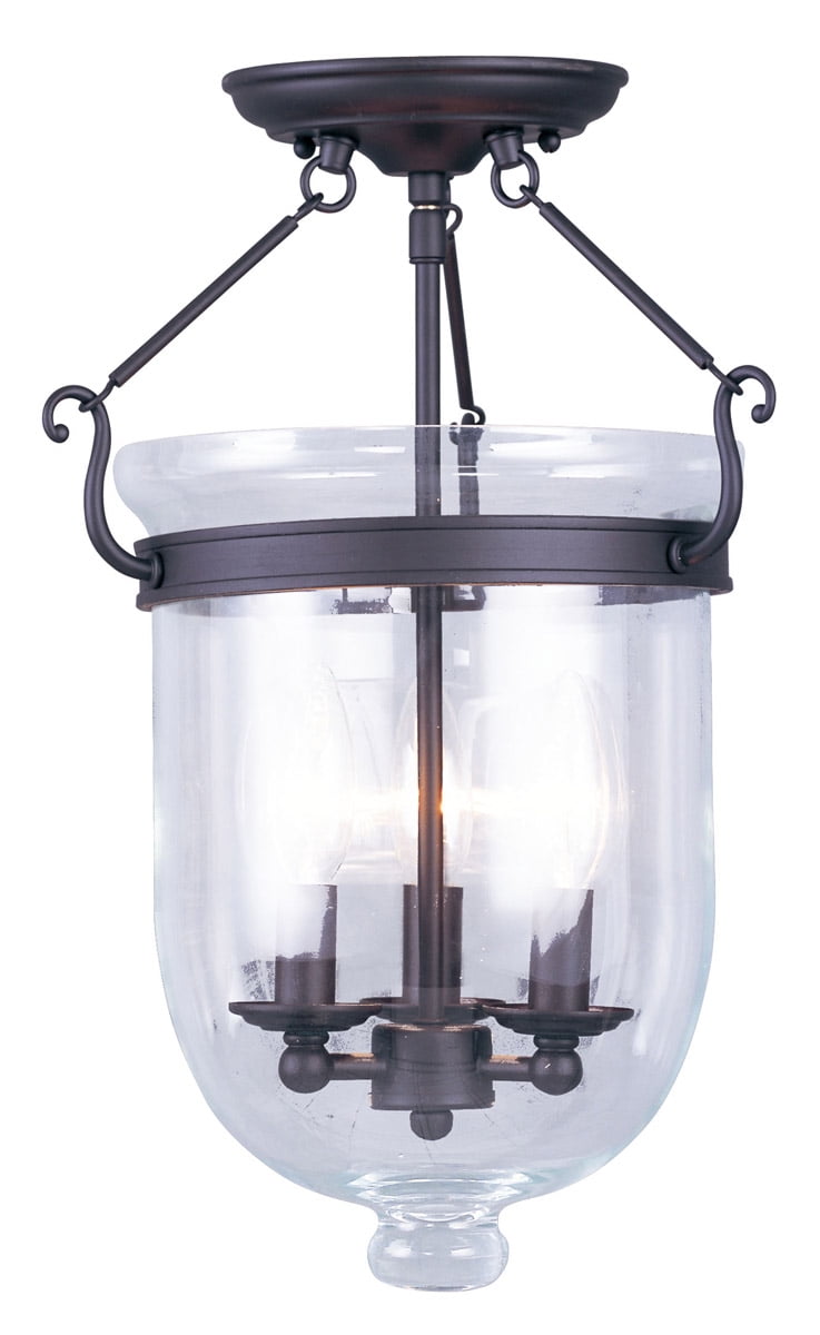 3 Light Bronze Ceiling Light fixture with Clear Glass Shade