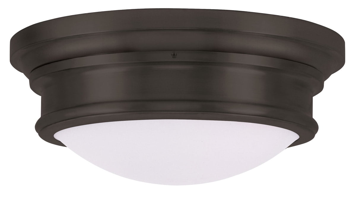 3 Light Bronze Ceiling Light fixture with Hand Blown Satin White Glass Shade