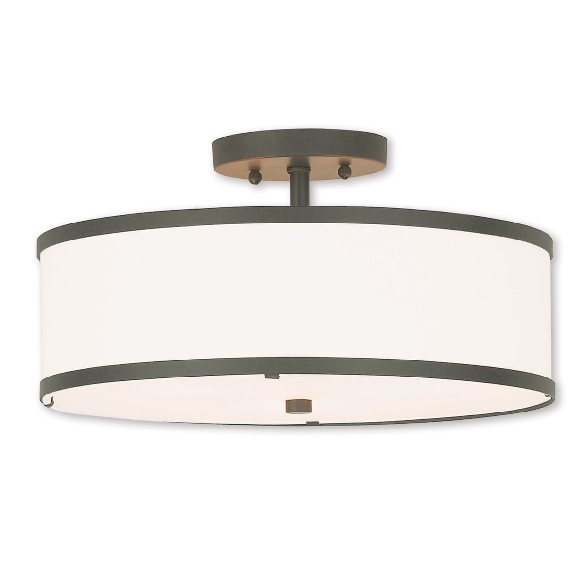 3 Light Bronze Ceiling Light fixture with Hand Crafted Off-White Fabric Hardback Shade