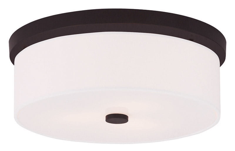 3 Light Bronze Ceiling Light fixture with Hand Crafted Off-White Fabric Hardback Shade