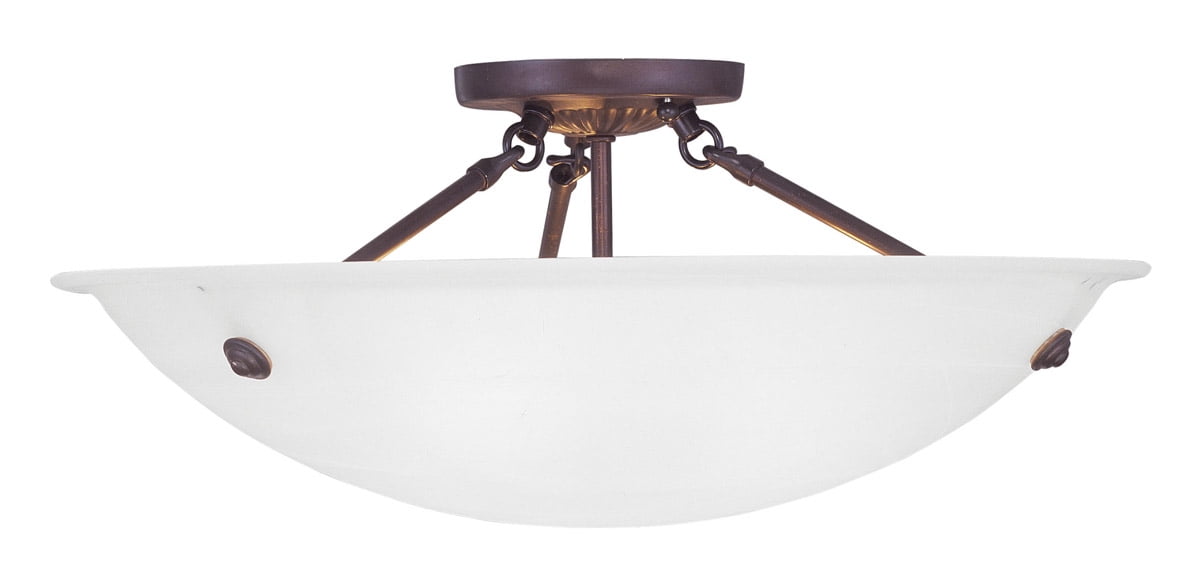 3 Light Bronze Ceiling Light fixture with White Alabaster Glass Shade