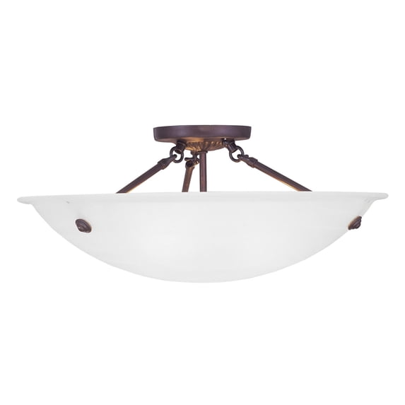 3 Light Bronze Ceiling Light fixture with White Alabaster Glass Shade