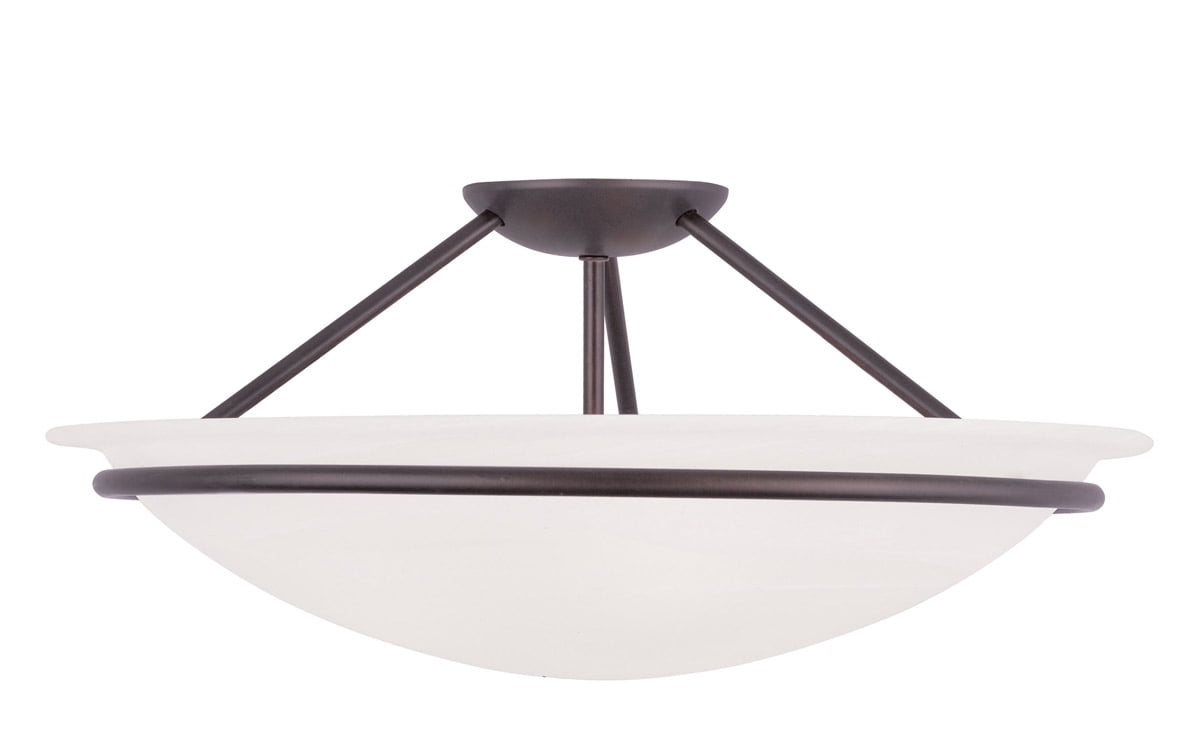3 Light Bronze Ceiling Light fixture with White Alabaster Glass Shade