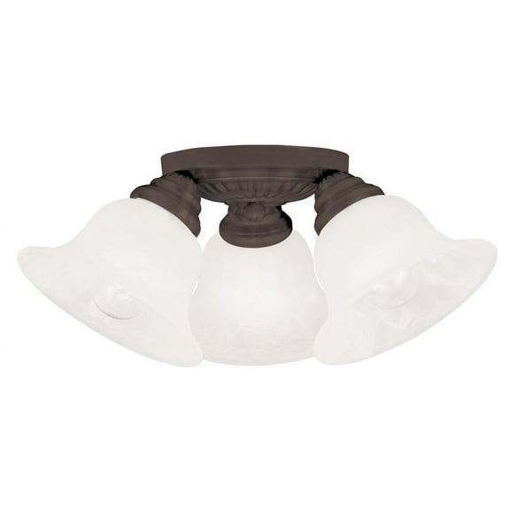 3 Light Bronze Ceiling Light fixture with White Alabaster Glass Shade