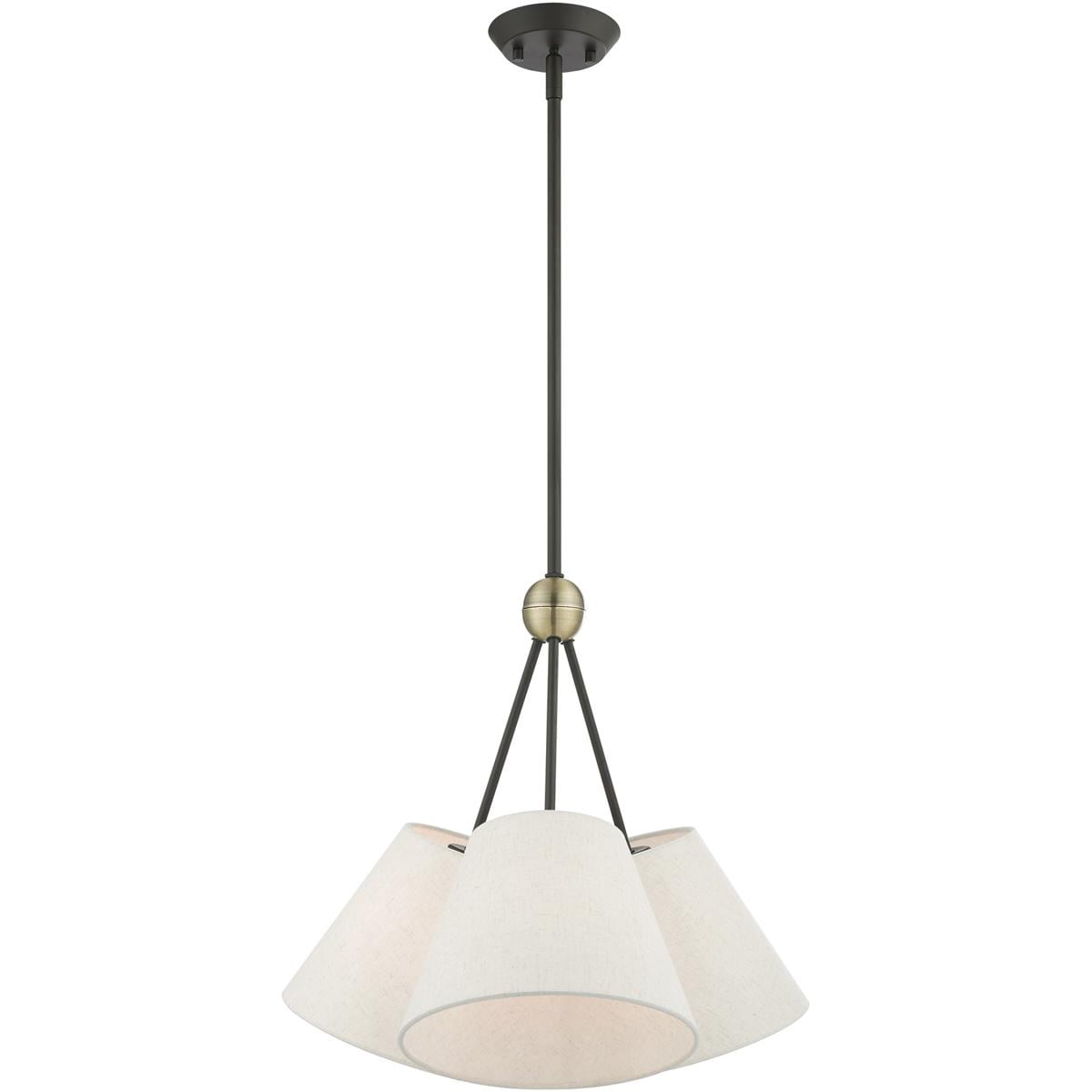 Elegant Symphony 3-Light Bronze & Crystal Chandelier with Oatmeal Fabric Shades