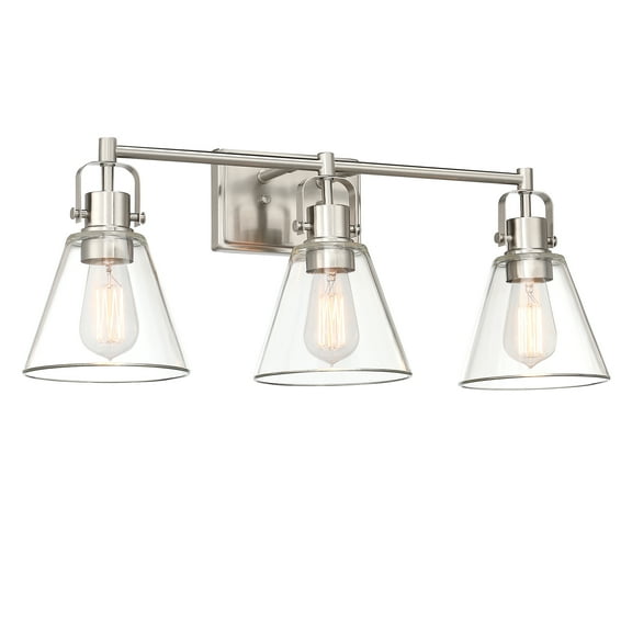 Hukoro 25.4 in. 3-Light Vanity Light with Brushed Nickel Finish and Clear Glass Shade