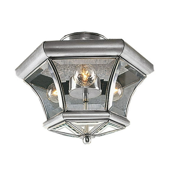 3 Light Brushed Nickel Ceiling Light fixture with Clear Beveled Glass Shade