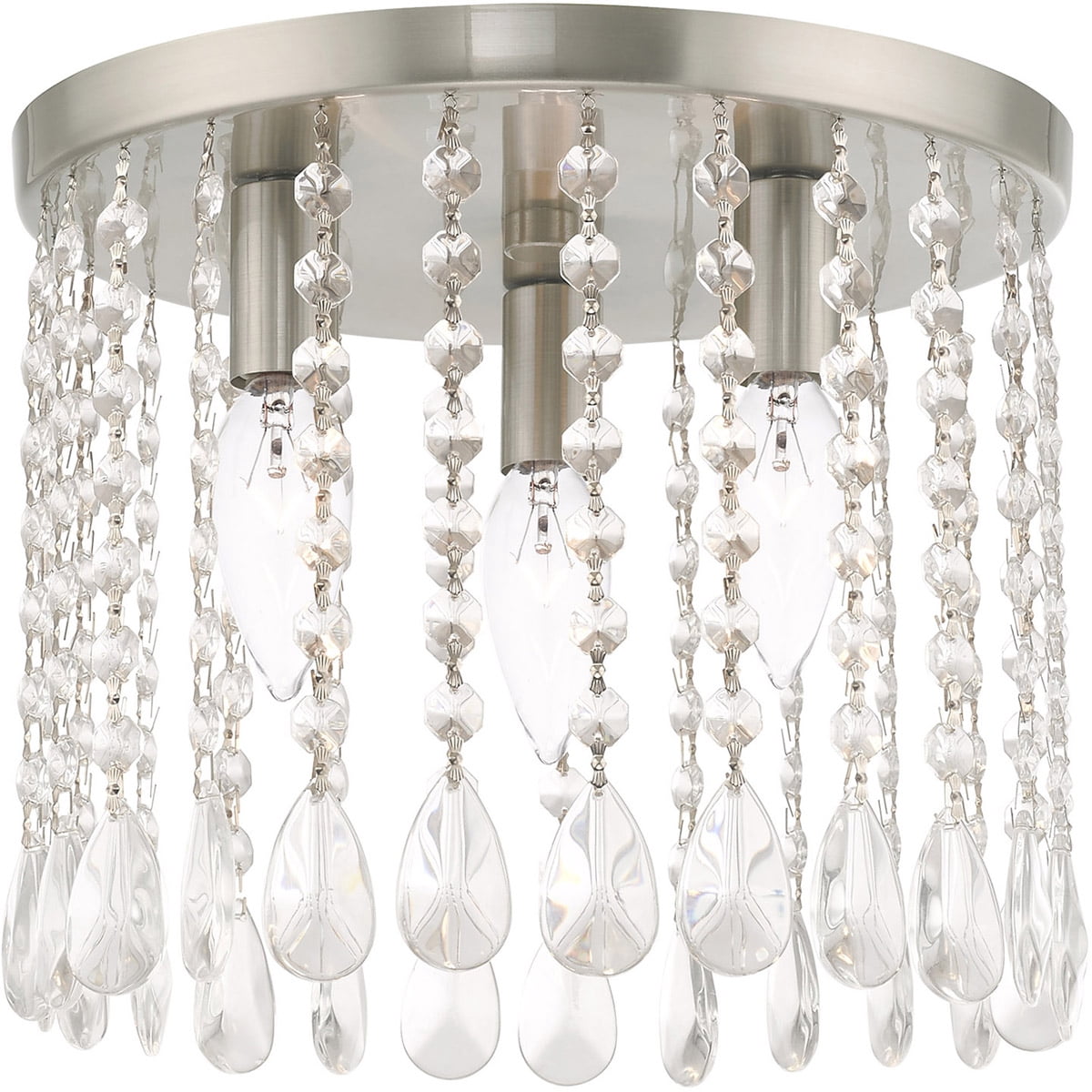 3 Light Brushed Nickel Ceiling Light fixture with Clear Crystals Shade