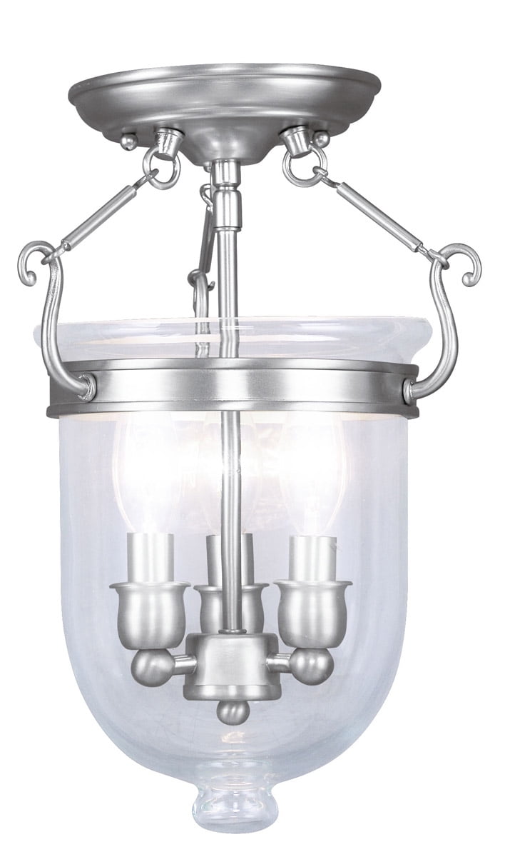 3 Light Brushed Nickel Ceiling Light fixture with Clear Glass Shade