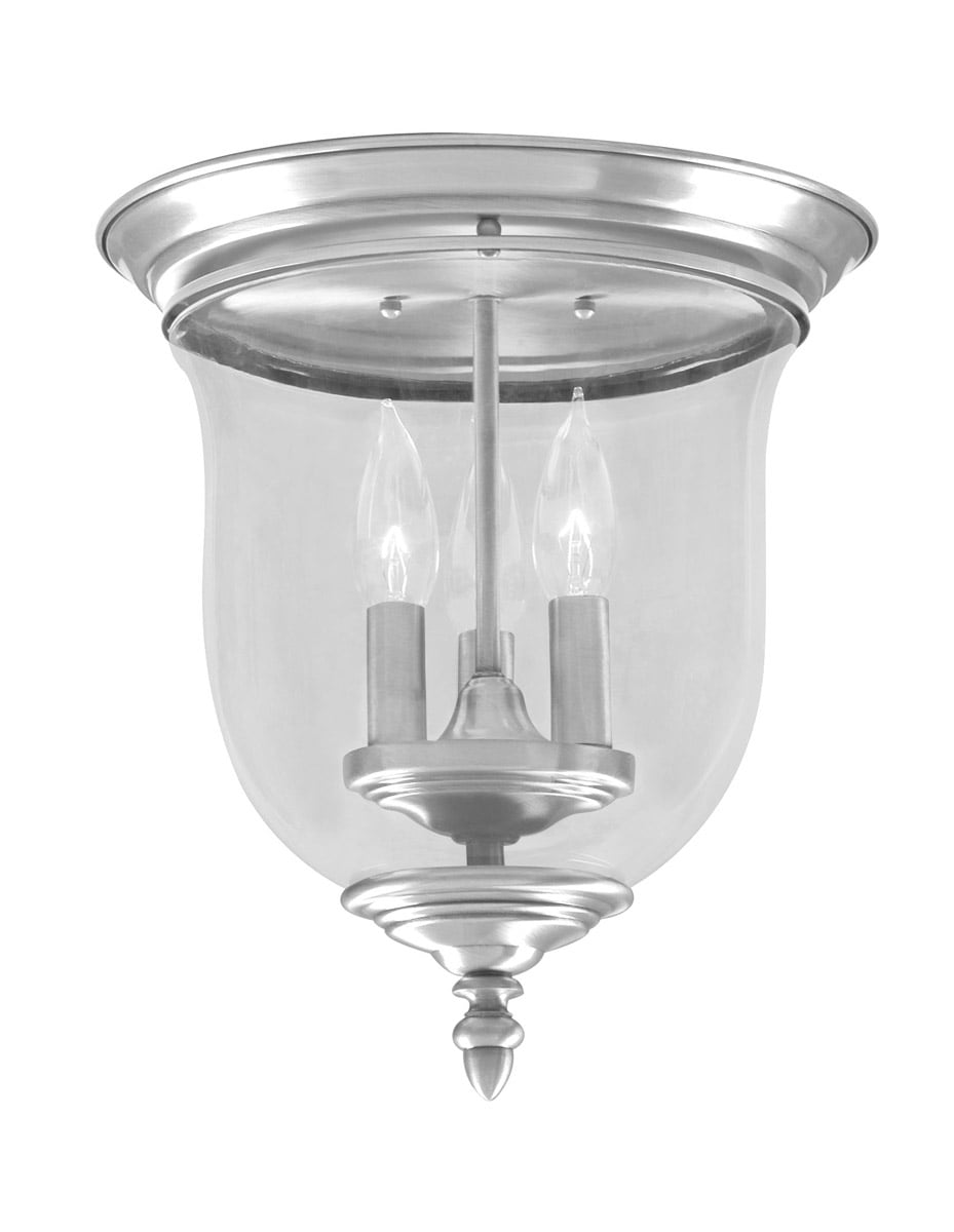 3 Light Brushed Nickel Ceiling Light fixture with Hand Blown Clear Glass Shade