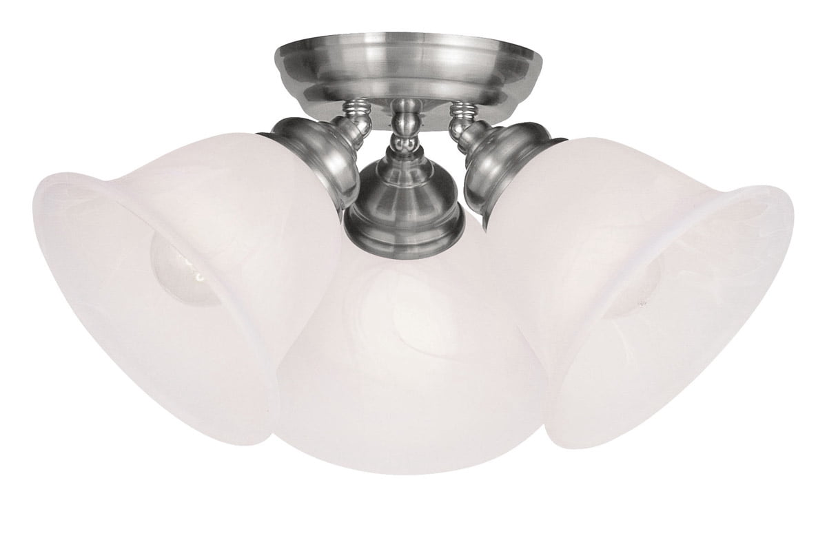 3 Light Brushed Nickel Ceiling Light fixture with White Alabaster Glass Shade