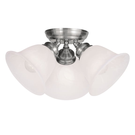 3 Light Brushed Nickel Ceiling Light fixture with White Alabaster Glass Shade