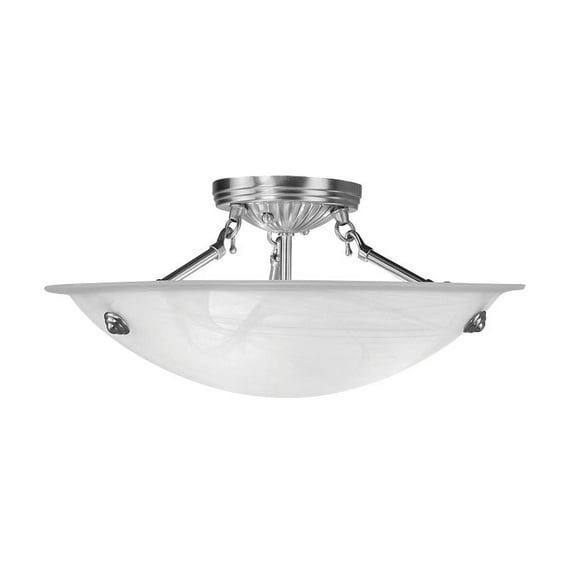 3 Light Brushed Nickel Ceiling Light fixture with White Alabaster Glass Shade