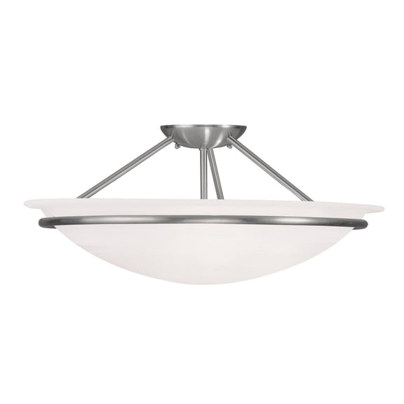3 Light Brushed Nickel Ceiling Light fixture with White Alabaster Glass Shade