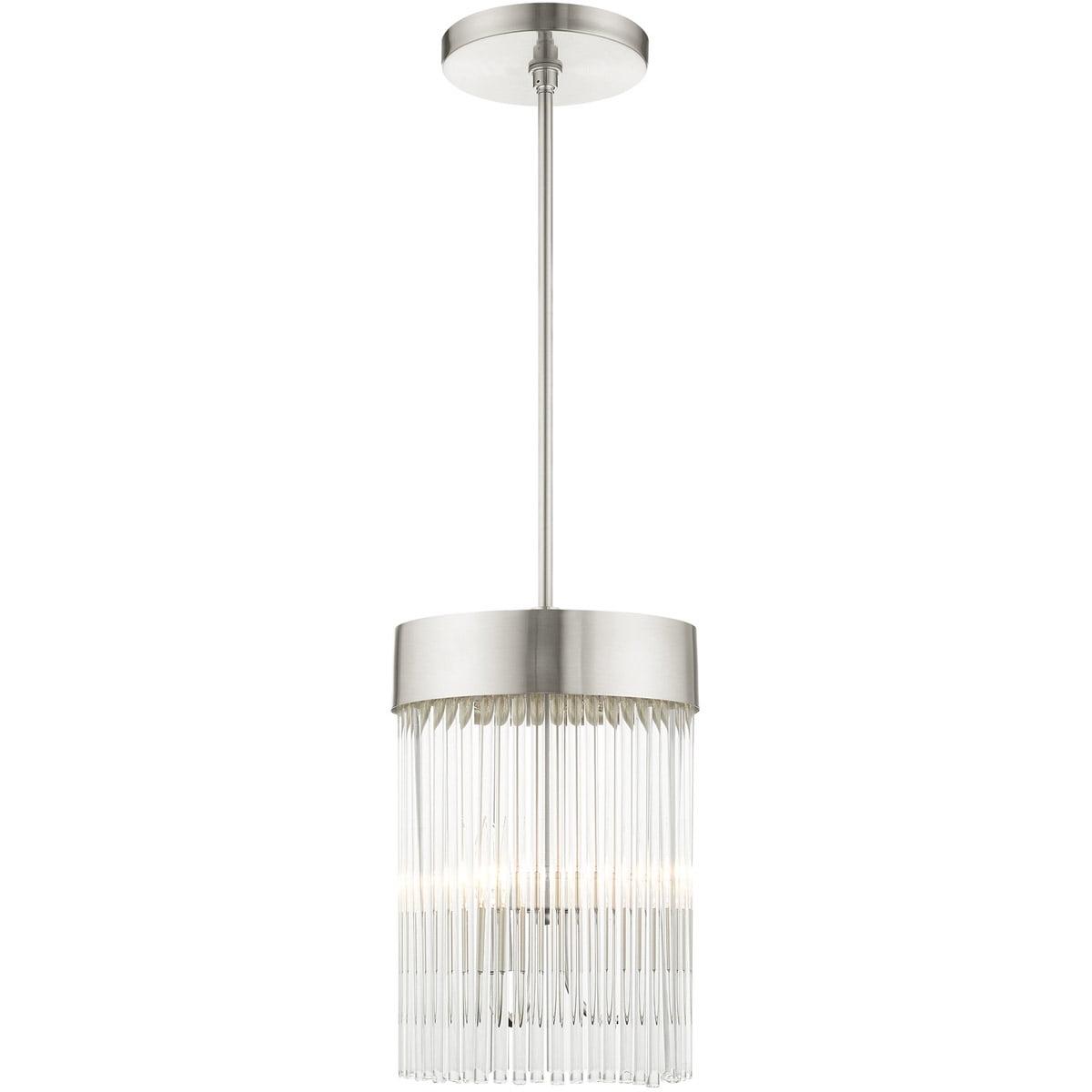 Brushed Nickel Drum Chandelier with Clear Crystal Rods