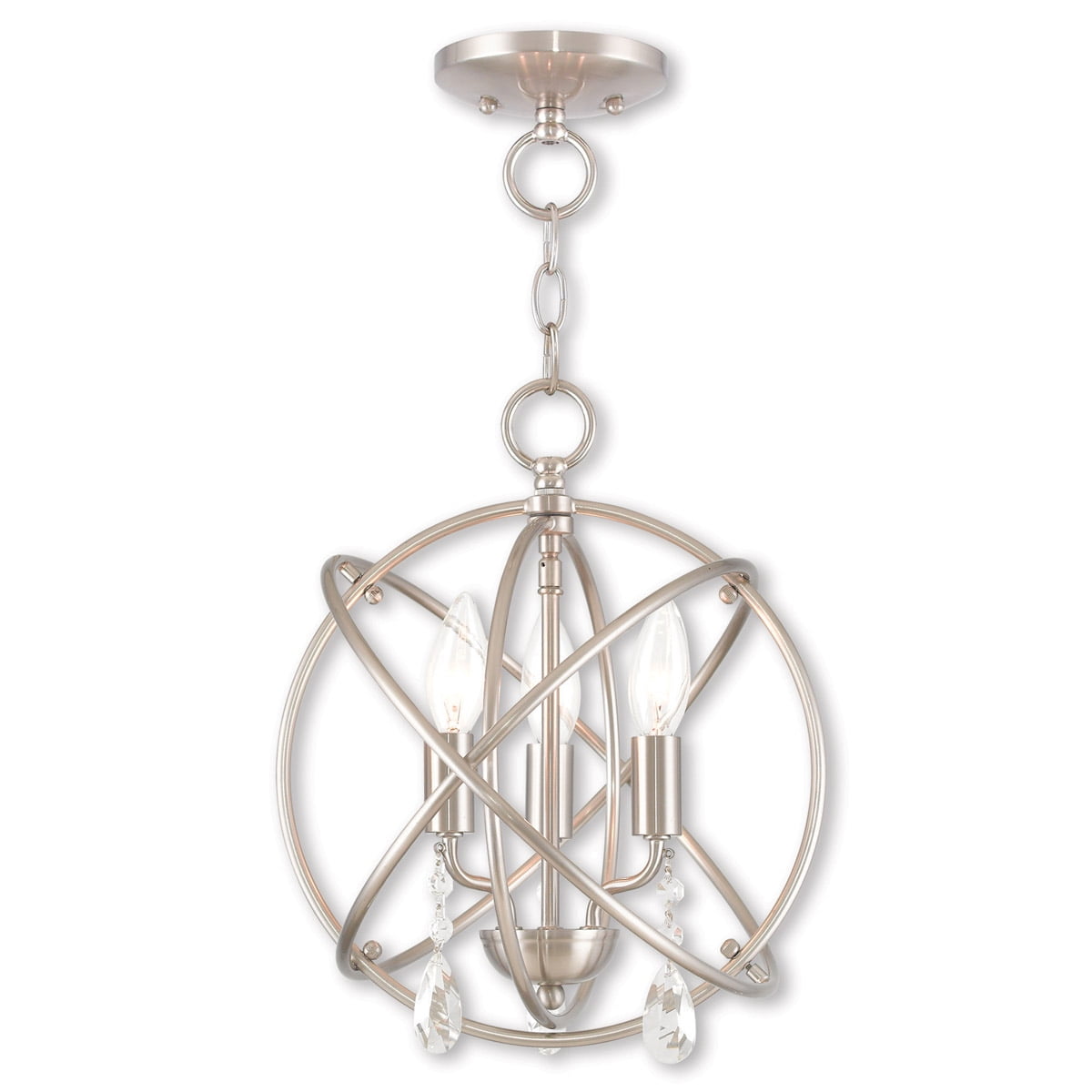 Polished Nickel Mini Chandelier with Clear Crystals