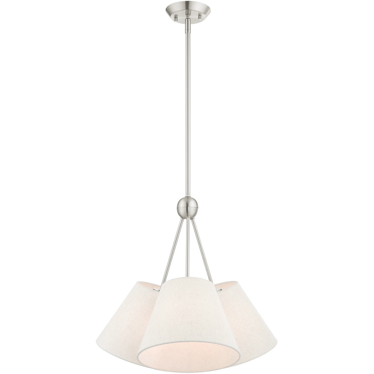 Brushed Nickel 3-Light Chandelier with Oatmeal Fabric Shades