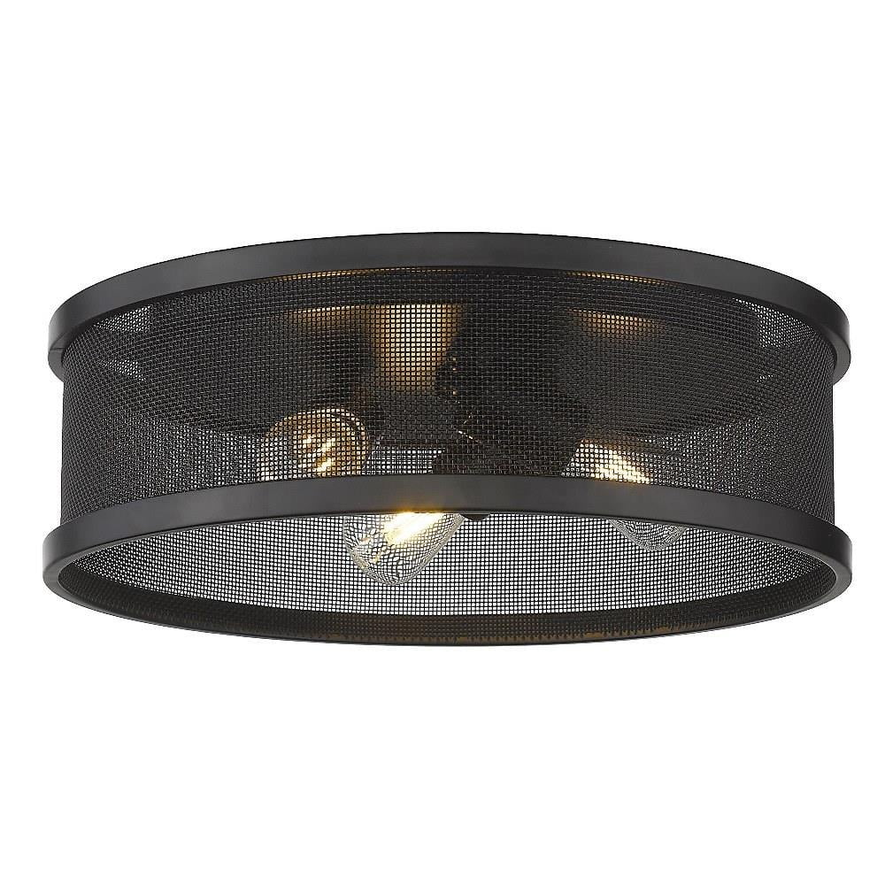 3 Light Ceiling Flush Mount in Pewter with Metal Mesh for Industrial Style Room-Matte Black Finish Bailey Street Home 170-Bel-4313321