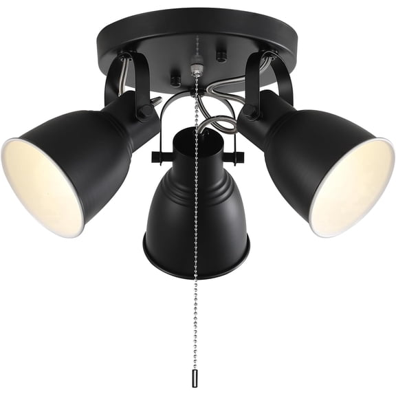 KEESFU Industrial 3-Light Ceiling Track Light Fixture with Pull Chain, Indoor Use, Black
