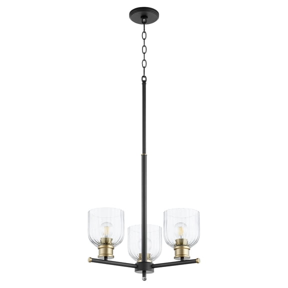 610-3-6980 Quorum Lighting Monarch - 3 Light Chandelier-Noir/Aged Brass Finish-Clear Glass Color   -Traditional Installation