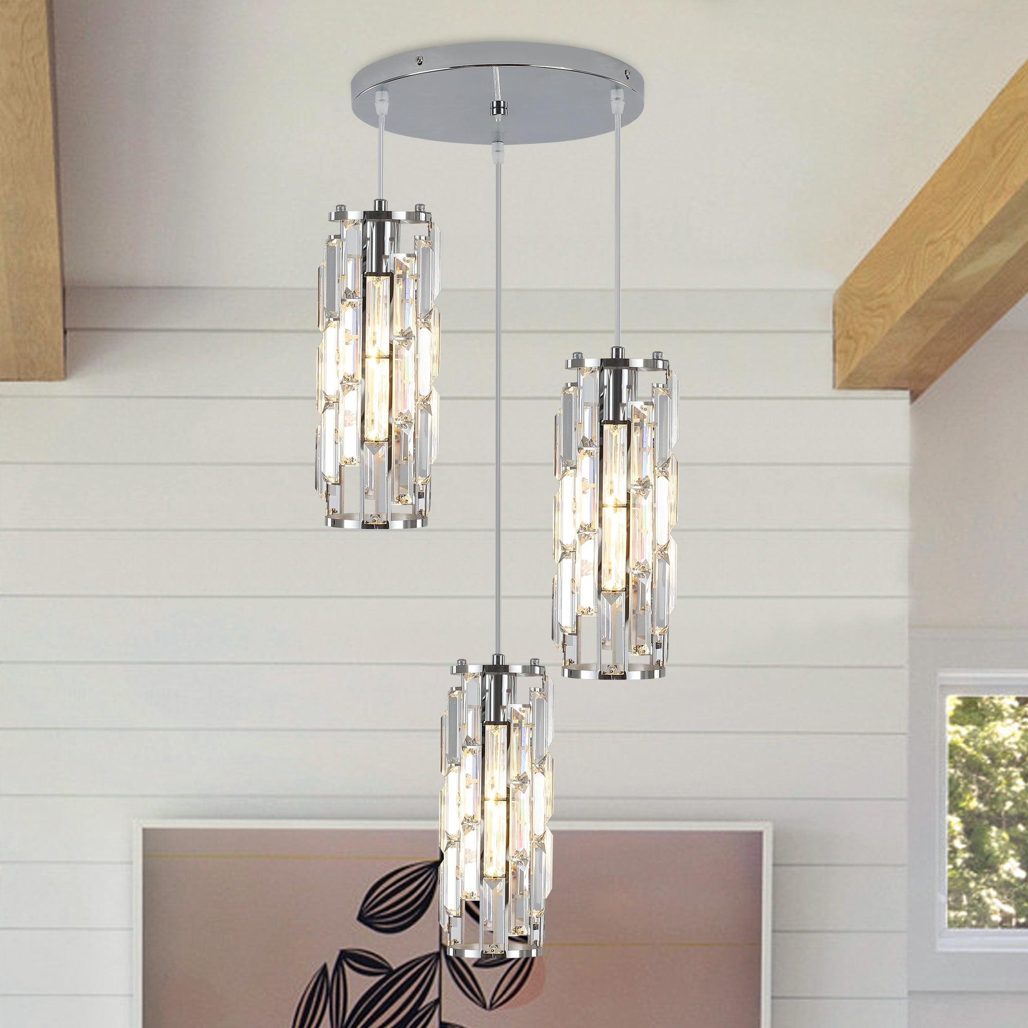 3-Light Chandelier for Bedroom Kitchen Dining Room with Crystal Shaded Chrome