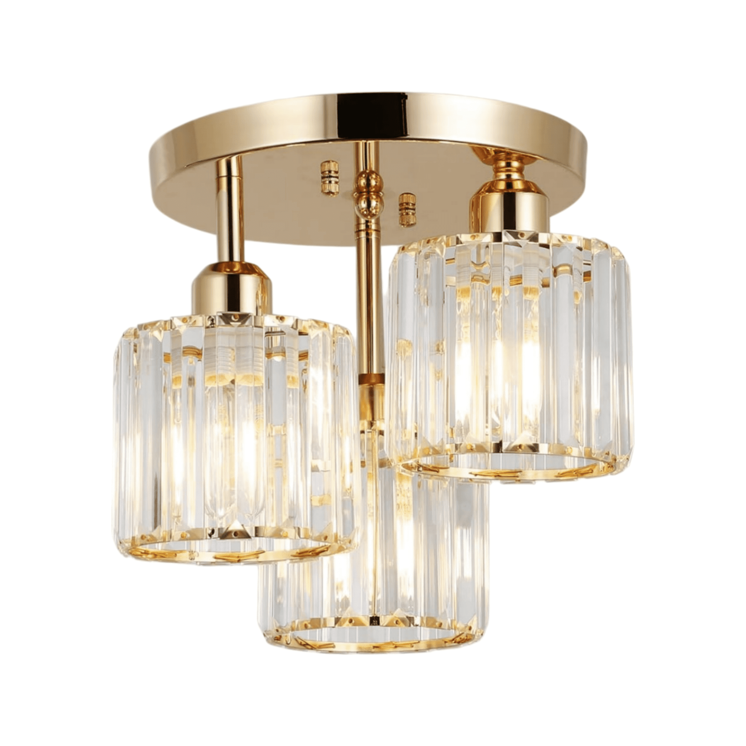 3-Light Close to Ceiling Light, Golden Crystal Lighting with Clear Shade for Kitchen Bathroom Entryway