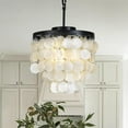 thumbnail image 1 of 3-Light Coastal Natural Capiz Seashells Chandelier in Matte Black Finish Tiers Shells Farmhouse Pendant Lighting for Living Room Dining Room Bedroom W13.7 inches, 1 of 9