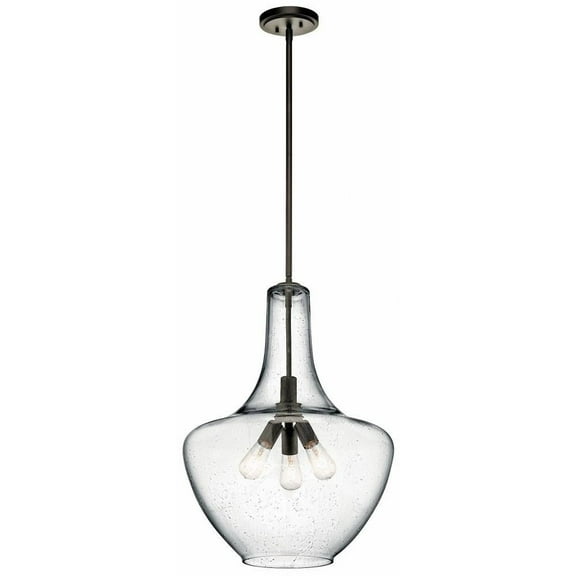 3 Light Contemporary Large Bell Shade Pendant Light Fixture with Clear Seeded Glass-Olde Bronze Finish Bailey Street Home 147-Bel-2013808