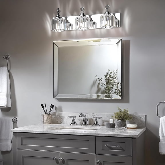 3 Light Crystal Bathroom Vanity Light Chrome Wall Light Fixture Modern Vanity Lighting Over Mirror E12-Base