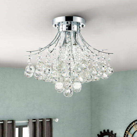 3-Light Crystal Chandelier Ceiling Fixture Pendant, Flush Mount Raindrop Pendant UL Listed