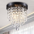 thumbnail image 1 of 3-Light Crystal Chandelier Flush Mount Ceiling Light, Bronze, 1 of 12