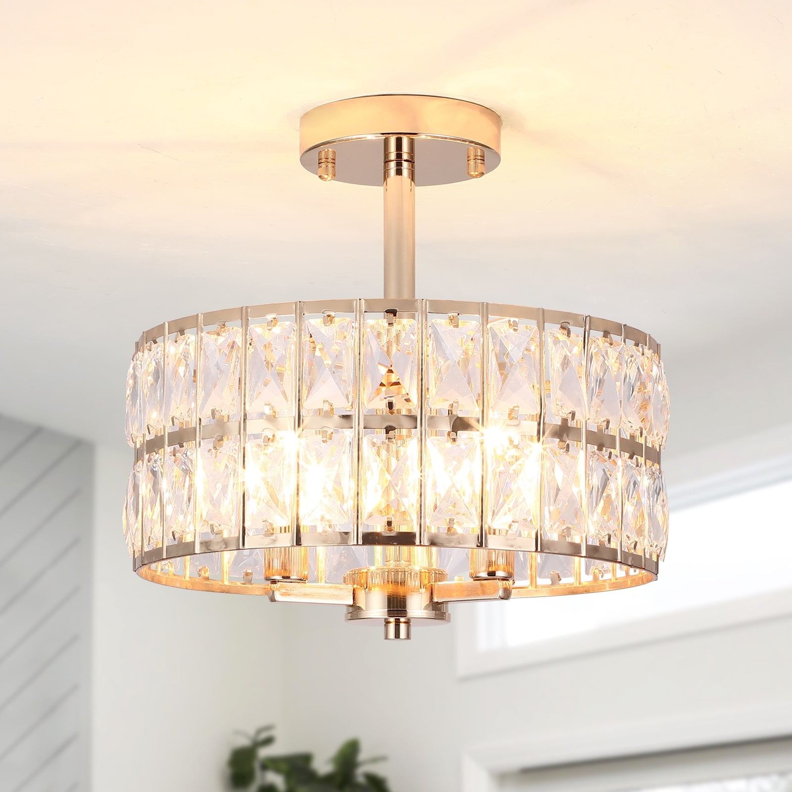 French Gold Crystal Semi Flush Mount Ceiling Light