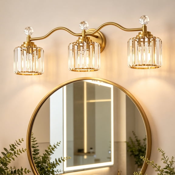 Deyidn 26" Modern 3-Light Gold Bathroom Vanity Light - Dimmable Bathroom Transitional Fixture with Crystal Glass Shades