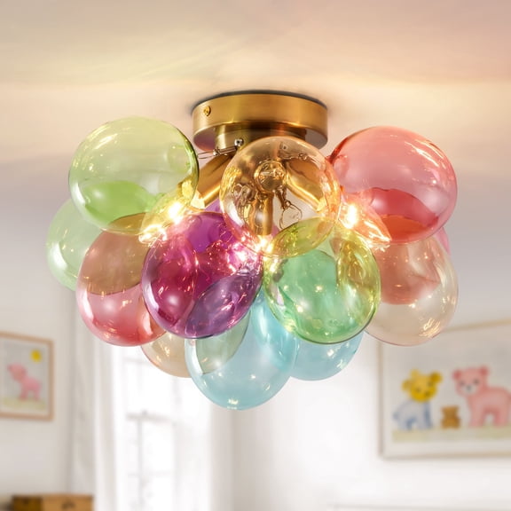 3-Light Dimmable Flush Mount Ceiling Light with Colorful Bubble Glass for Kids Room, Nursery & Playroom