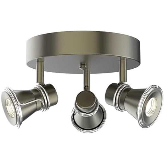 3-Light Dimmable LED Ceiling Spotlight, Industrial Gunmetal Finish Round Flush Mount Ceiling Light Fixture, Adjustable Heads with Directional Track Lighting (LED Bulbs Included)