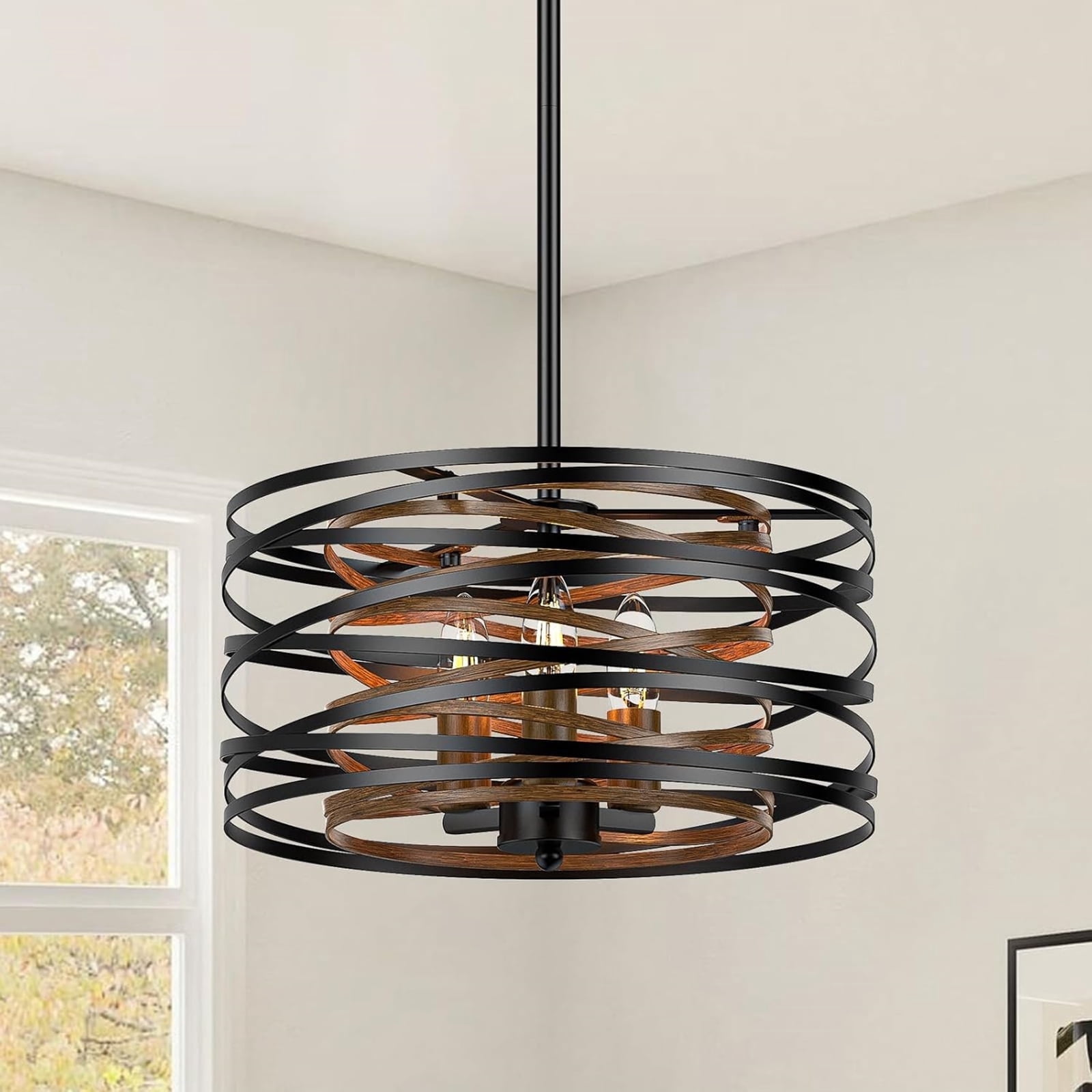 3-Light Dining Room Lighting Black Rustic Farmhouse Chandelier, 12.6” Modern Chandeliers Hanging Light for Dining Room Kitchen Island Bedroom Foyer Entryway