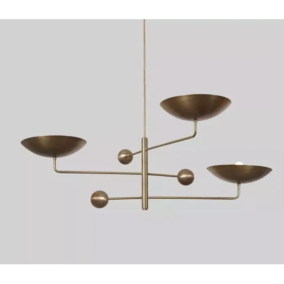 3 Light Disk Pendant Mid Century Modern Raw Brass Sputnik chandelier light