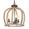 thumbnail image 1 of LNC 3-Light Distressed Grayish White Wood and Rustic Bronze Farmhouse Cage Chandelier, 1 of 16