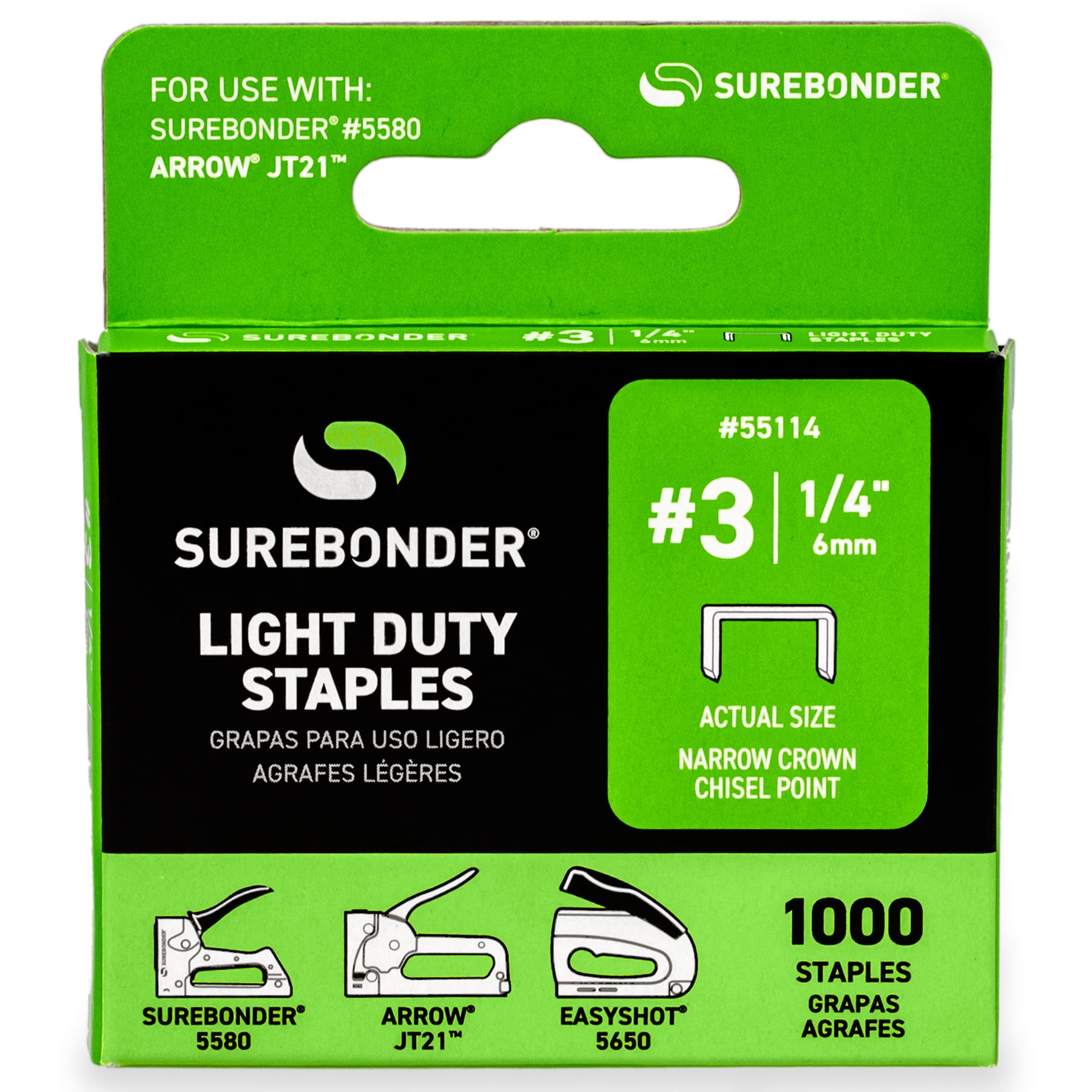 Surebonder, Light Duty Staples, #3, 1/4-Inch Leg, 1000 ct - Walmart.com