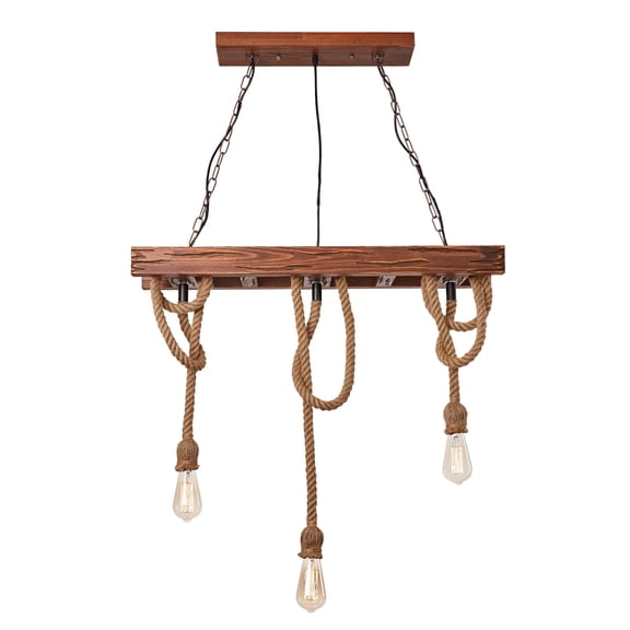 3-Light Farmhouse Pendant Light Wood Hanging Kitchen Island Lighting Wooden Beam Retro Industrial Style Home Lighting,Adjustable Chain Length