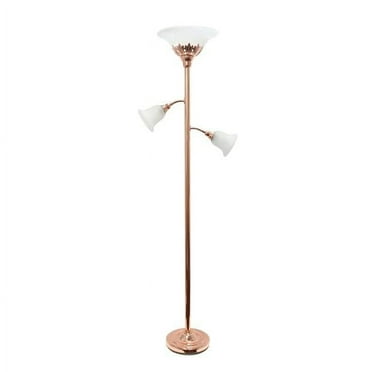 3 Light Floor Lamp with Scalloped Glass Shades, Rose Gold