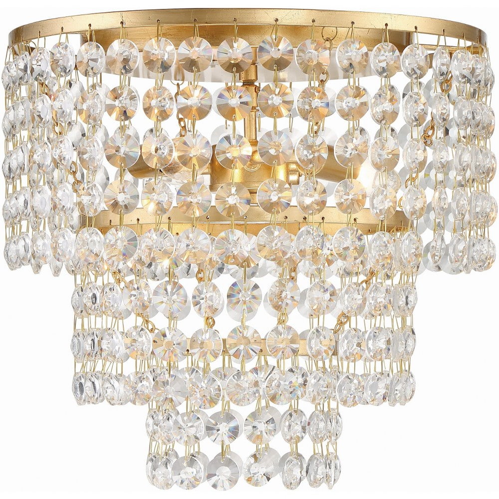 Antique Gold Crystal 3-Light Flush Mount Chandelier
