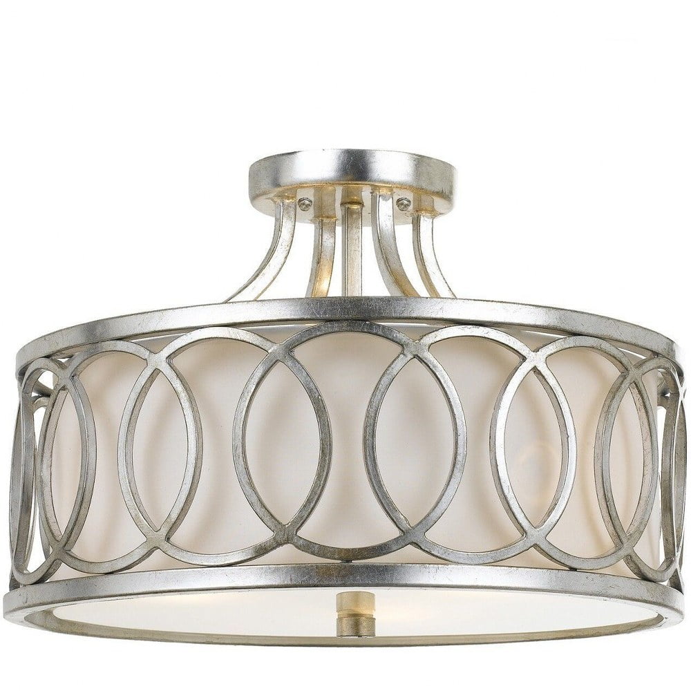Graham Antique Silver 3-Light Flush Mount with White Silk Shade