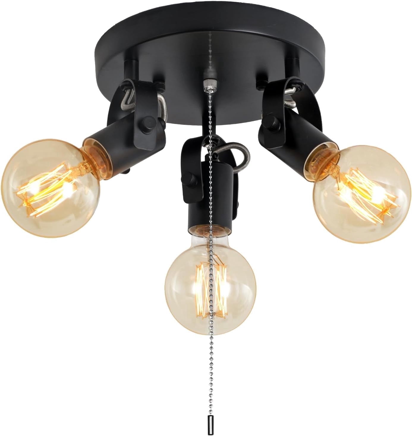 KEESFU 3-Light Industrial Flush Mount Ceiling Light, Black Fixture with Rotatable Heads and Pull Chain Switch for Bedroom Kitchen Hallway